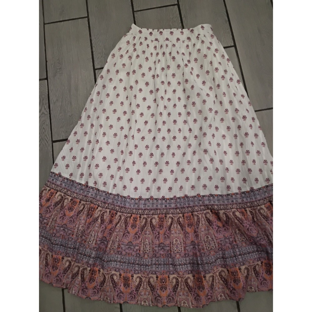 Cleobella White Maxi Skirt with Pink and Purple Paisley Hem